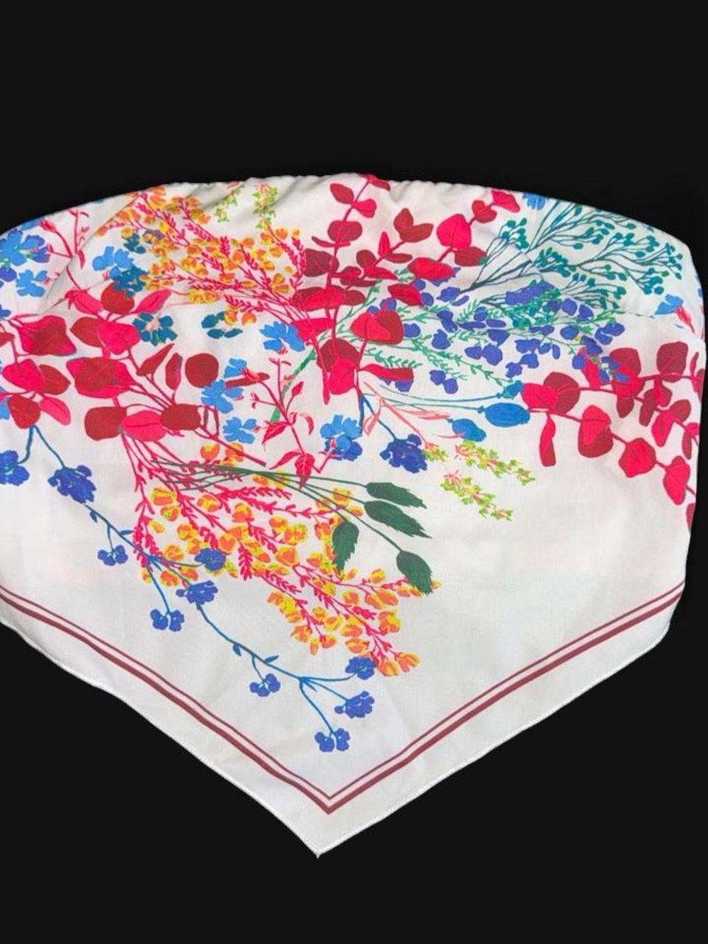 Floral Multicolor Asymmetric Bandeau Top - White Background